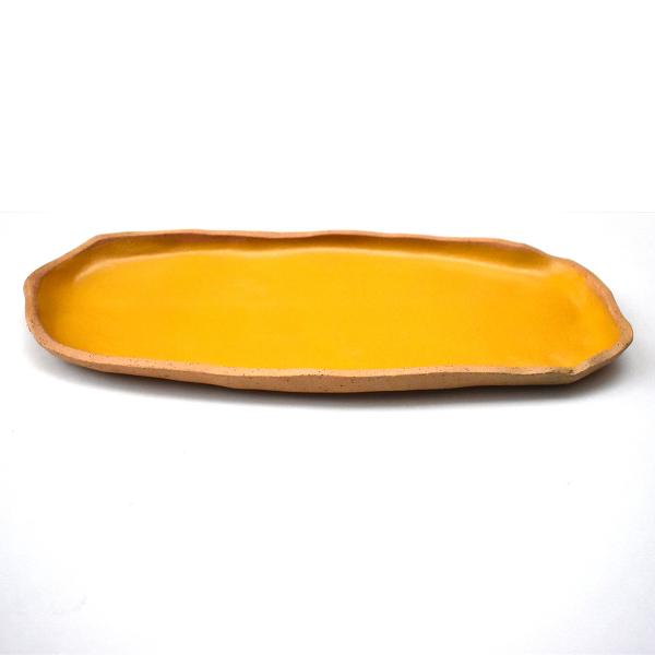 Oval Disk Plate Irregular Beige-Yellow